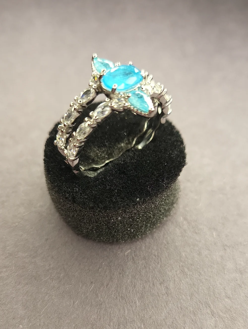 Silver Blue Gemstone Cocktail Ring